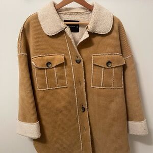 Oversized Tan Corduroy Jacket with Fully lined Cream Sherpa